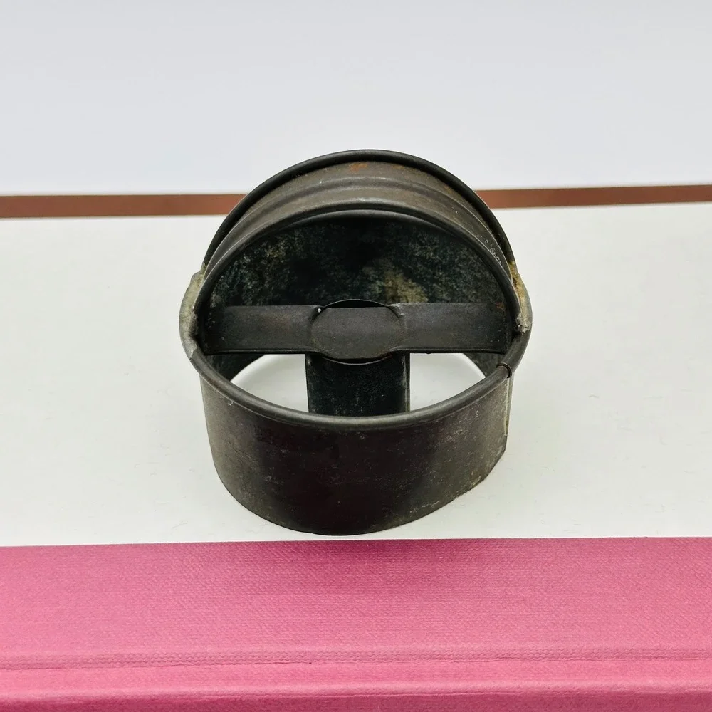 Vintage Primitive Soldered Tin Round Doughnut Cutter‎ with Handle